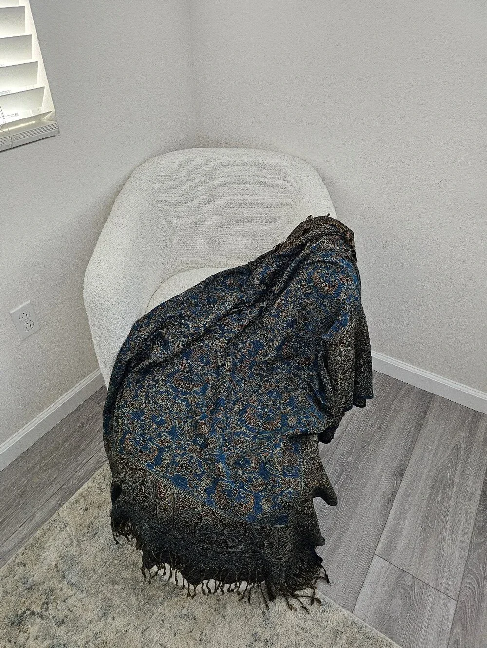 Vintage-Style Teal & Gold Paisley Oversized Throw Blanket / Bedspread (86
